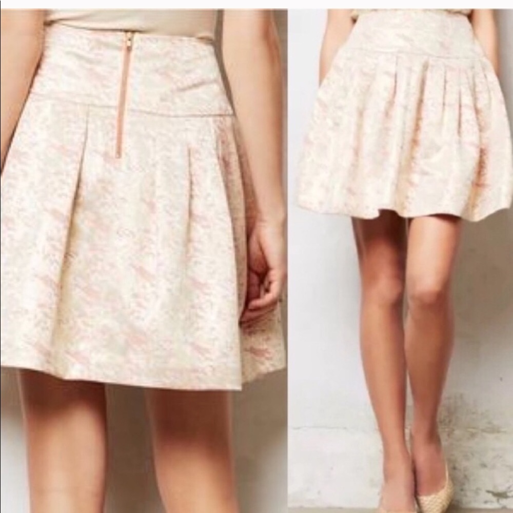 Anthropologie Pale Blush Floral A-Line Skirt